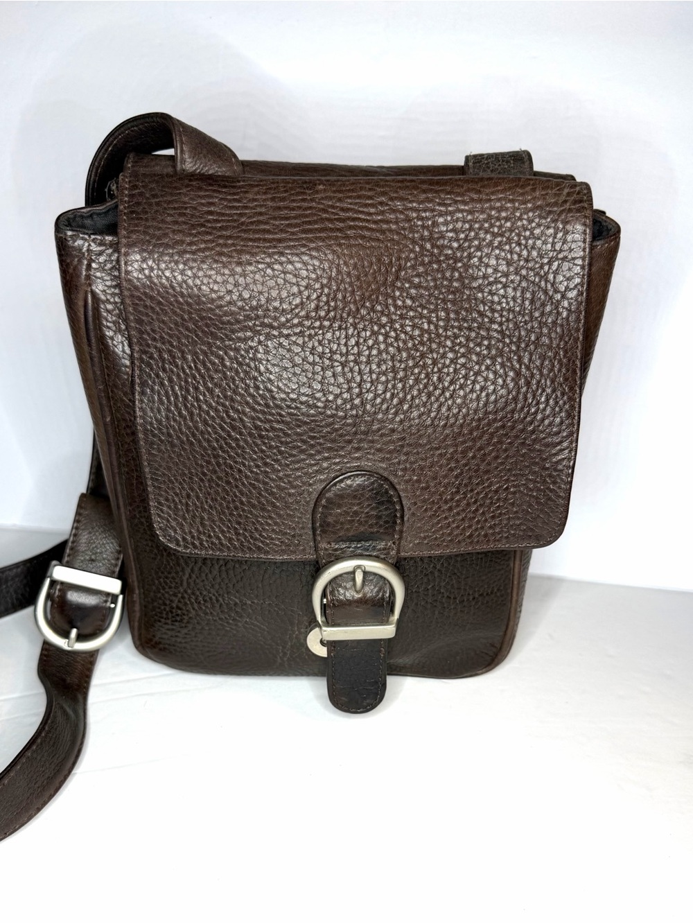 Eddie Bauer Classic Brown Pebble Leather Crossbody, Organizer Bag